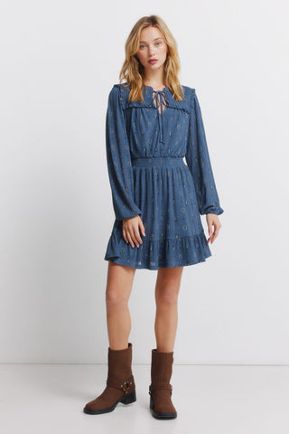 Vestido Manga Larga con Detalle Volantes