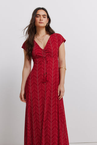 Gathered Neckline Midi Dress.