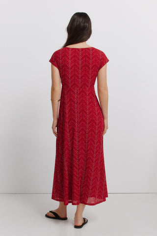 Gathered Neckline Midi Dress.
