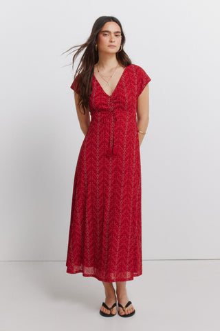 Gathered Neckline Midi Dress.
