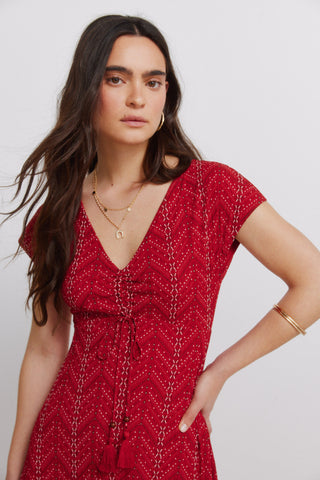 Gathered Neckline Midi Dress.