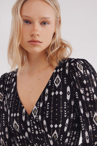 Vestido Manga Larga con Estampado Geométrico