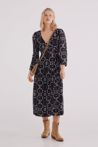 Vestido Manga Larga con Estampado Geométrico
