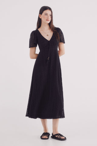 Vestido Midi Manga Capa de Crochet