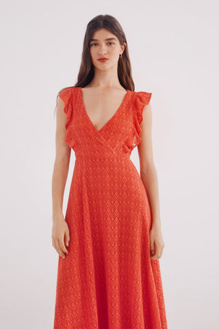Vestido Midi con Detalle de Volantes Crochet