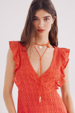 Vestido Midi con Detalle de Volantes Crochet