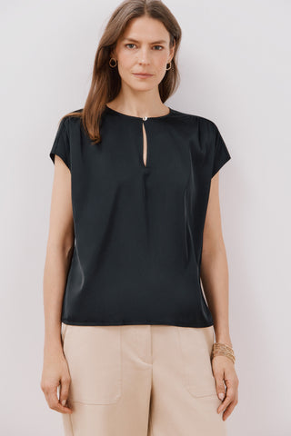 Blusa Manga Corta Satinada con Abertura