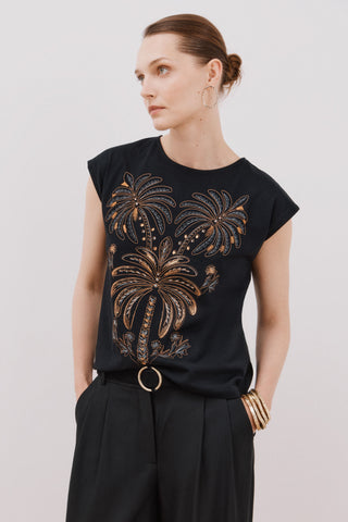 Camiseta Manga Corta con Estampado Palmeras