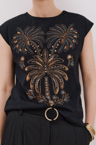 Camiseta Manga Corta con Estampado Palmeras