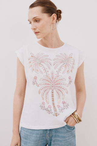 Camiseta Manga Corta con Estampado Palmeras
