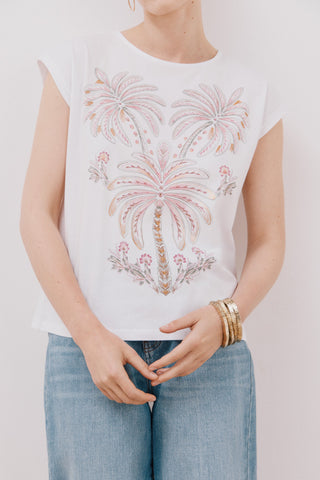 Camiseta Manga Corta con Estampado Palmeras