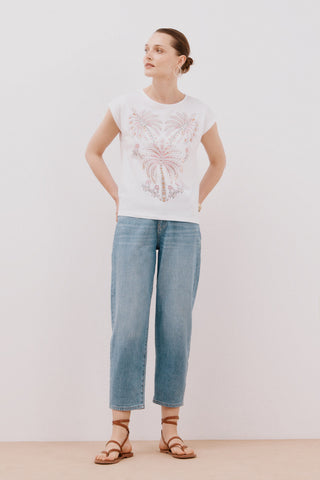 Camiseta Manga Corta con Estampado Palmeras