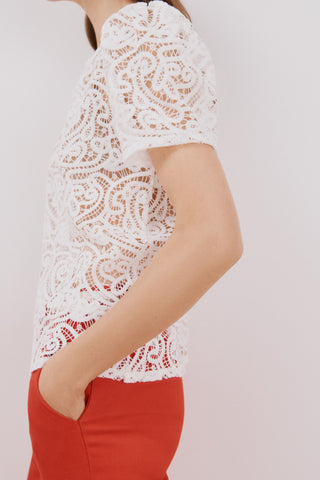 Blusa Manga Corta con Fruncido de Crochet