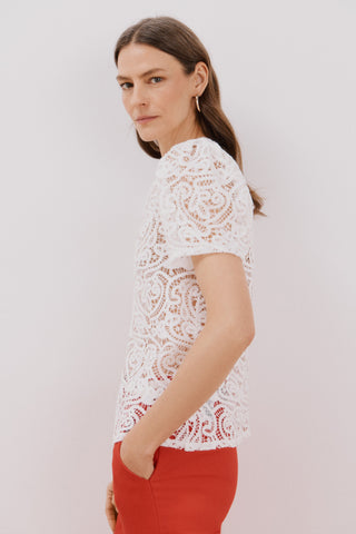 Blusa Manga Corta con Fruncido de Crochet