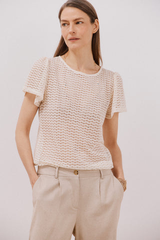 Blusa Cuello Redondo Manga con Volantes