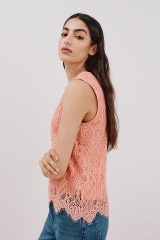 Camiseta Cuello Redondo con Encaje