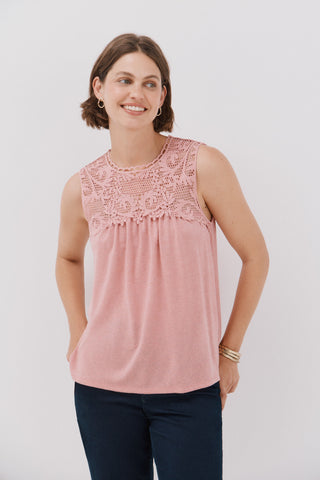 Camiseta sin Mangas con Encaje Floral