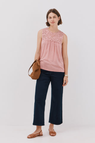 Camiseta sin Mangas con Encaje Floral