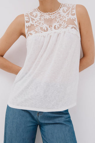 Camiseta sin Mangas con Encaje Floral