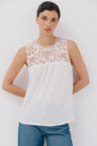 Camiseta sin Mangas con Encaje Floral