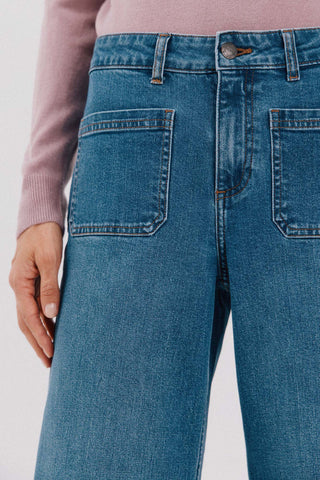 Jeans Wide Leg Talle Alto con Bolsillos Delanteros