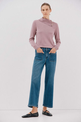 Jeans Wide Leg Talle Alto con Bolsillos Delanteros