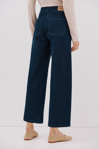 Jeans Wide Leg Talle Alto con Bolsillos Delanteros
