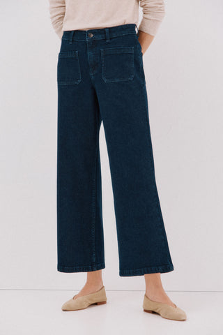Jeans Wide Leg Talle Alto con Bolsillos Delanteros