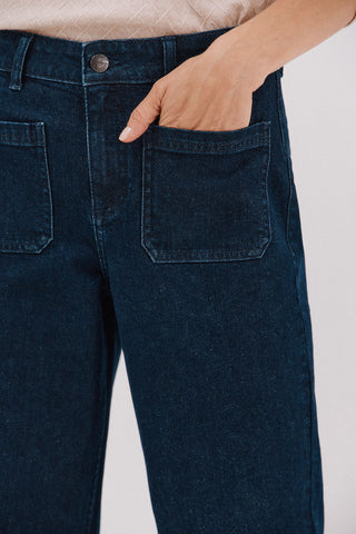 Jeans Wide Leg Talle Alto con Bolsillos Delanteros
