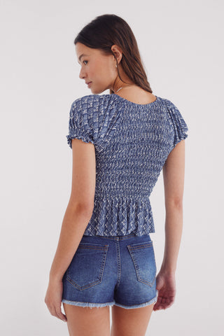 Blusa con Cuello V Estampado Geométrico