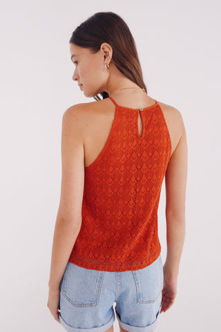 Blusa Escote Halter de Crochet
