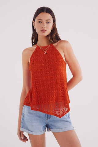 Blusa Escote Halter de Crochet