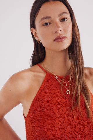 Blusa Escote Halter de Crochet