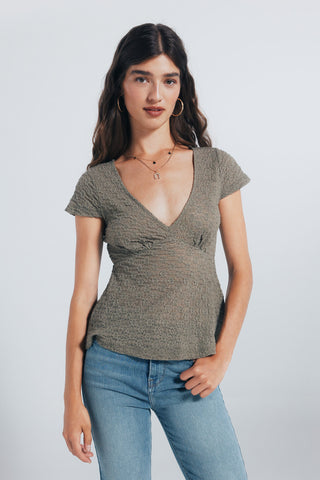 Blusa Manga Corta con Escote V
