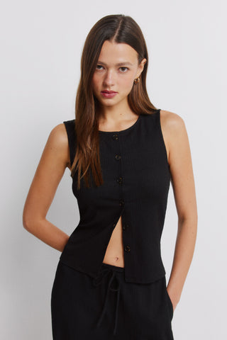 Chaleco Corto Cuello Redondo con Botones