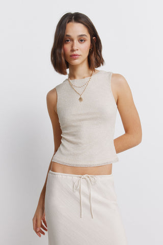 Camiseta sin Mangas con Tejido Brillante