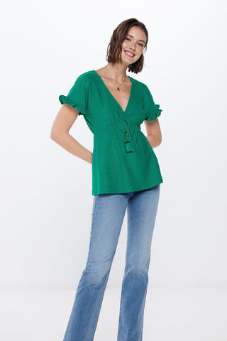 Blusa Mangas con Volantes y Bordado