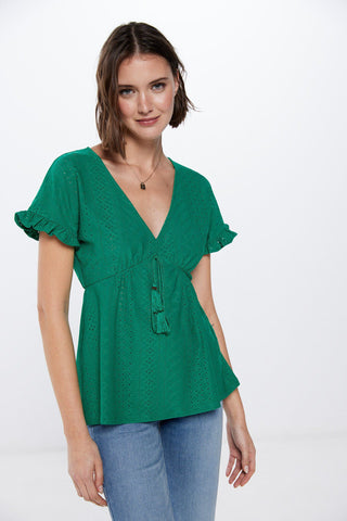 Blusa Mangas con Volantes y Bordado