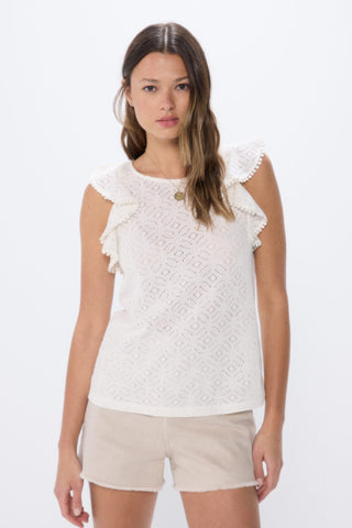 Blusa Manga con Volantes de Crochet