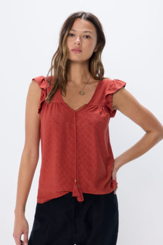 Blusa Manga Corta con Bordado Suizo