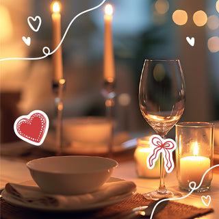 Cena romántica de San Valentín en pareja con velas y vino 