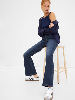 Jeans Acampanados Talle Alto con Bolsillos