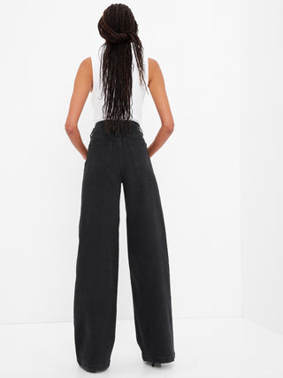 Jeans Anchos Talle Alto con Bolsillos