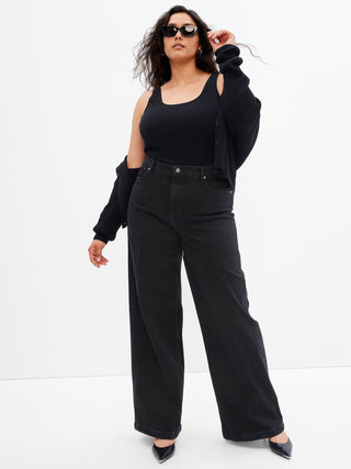 Jeans Anchos Talle Alto con Bolsillos