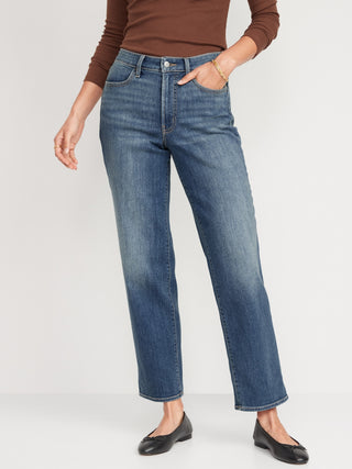 Jeans Rectos Talle Alto con Bolsillos