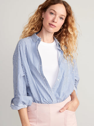 Camisa Oversize con Estampado de Rayas