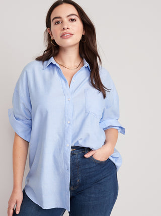 Camisa Manga Larga Oversize con Bolsillo