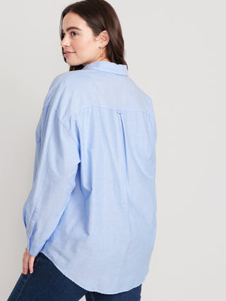 Camisa Manga Larga Oversize con Bolsillo