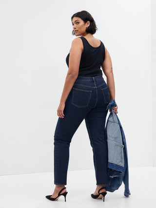 Jeans Rectos Talle Alto con Bolsillos