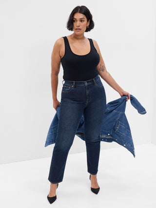 Jeans Rectos Talle Alto con Bolsillos
